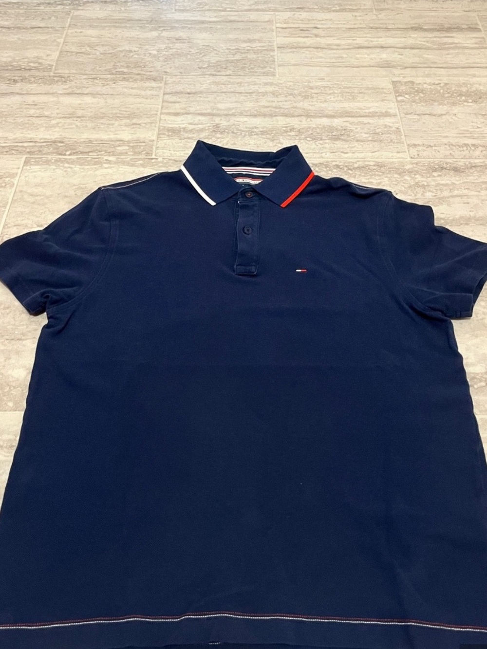 Tommy Hilfiger Navy Polo with Red and White Collar Trim